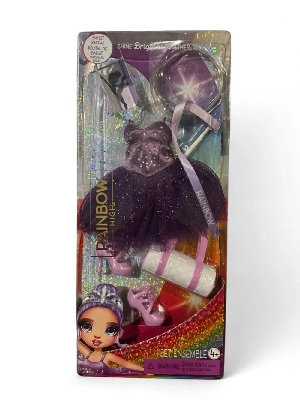 Rainbow Purple Glitter Tutu Dress & Accessories Set
